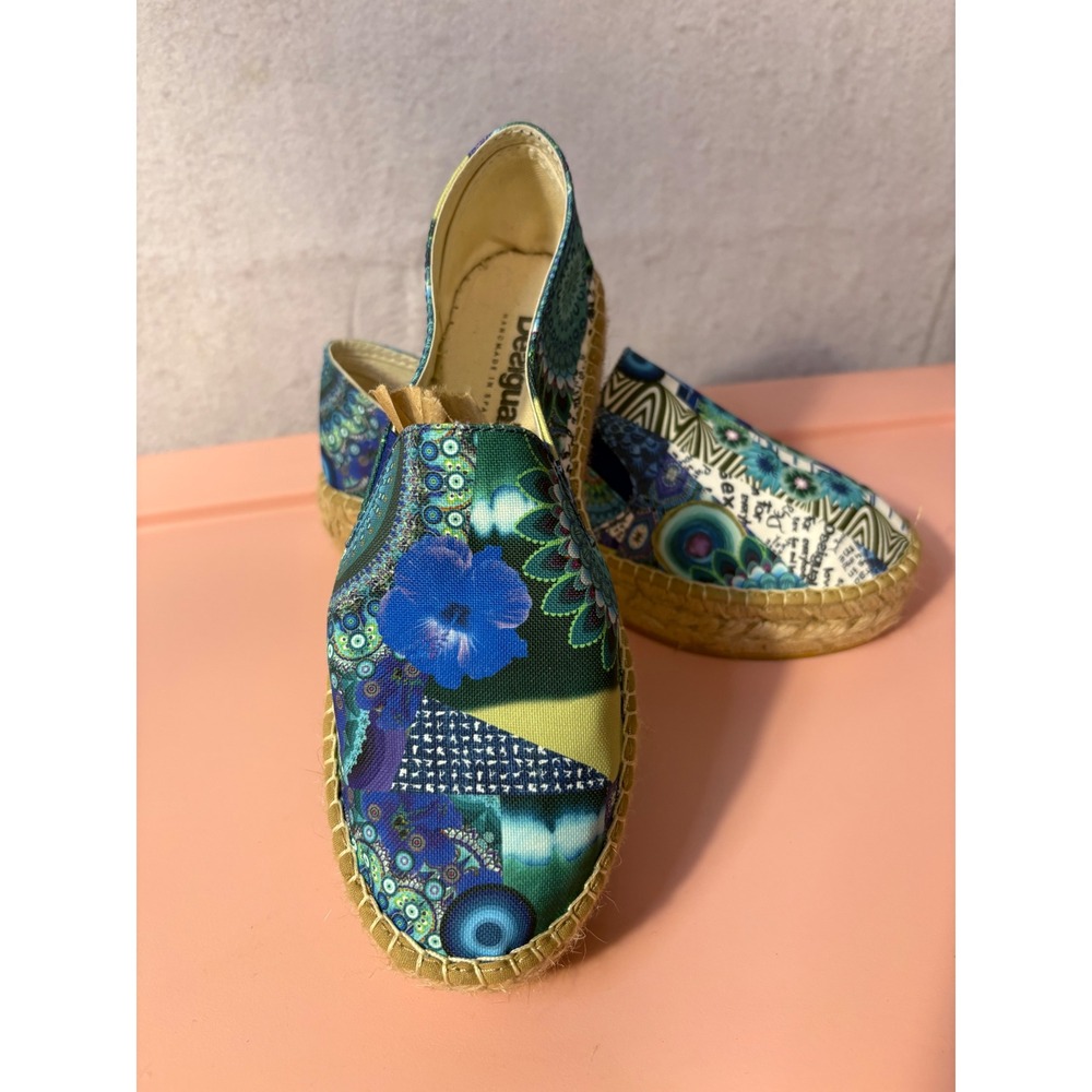 Desigual Espadrille Flats Womens Colorful Patchwork Slip On Handmade Spain 37‎